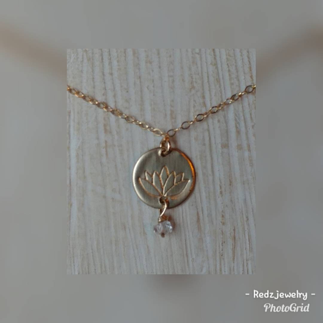 Lotus Flower Coin Necklace With Herkimer Diamond
