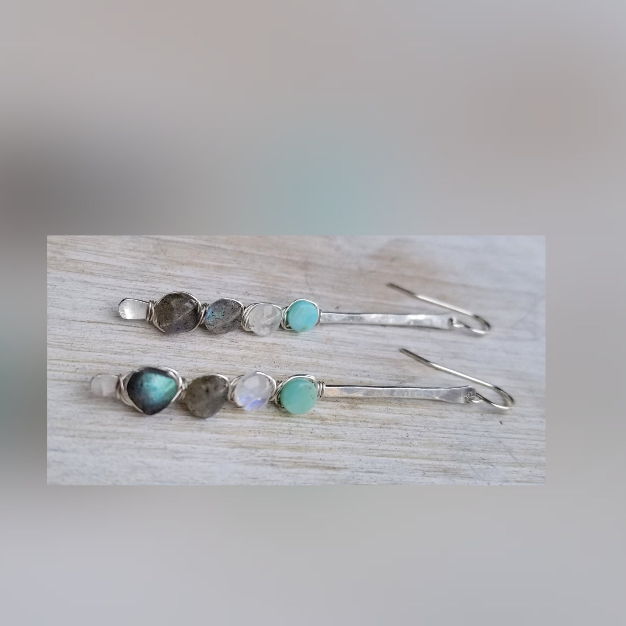 Gem Wrapped Thin Bar Earrings