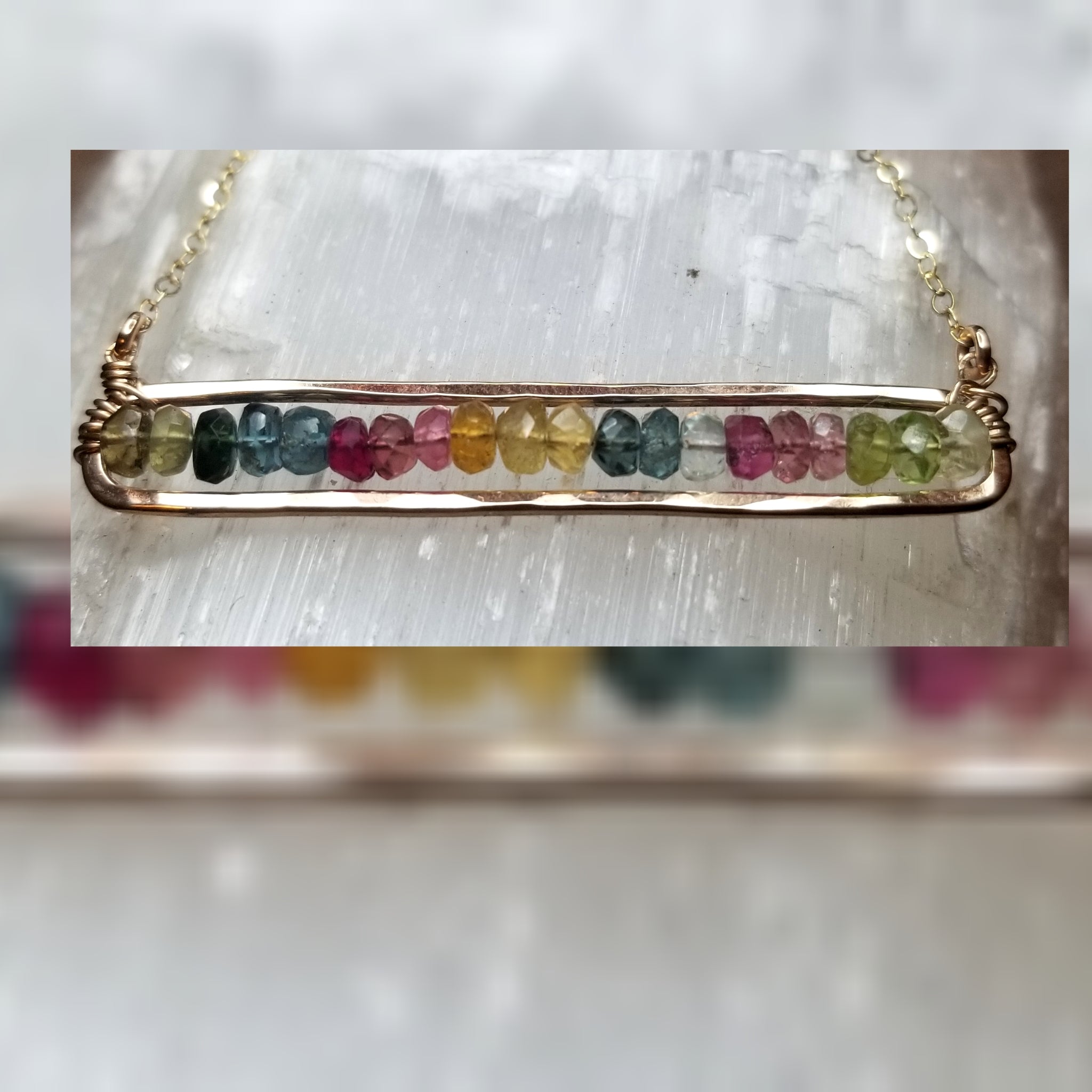 Rainbow Tourmaline Bar necklace
