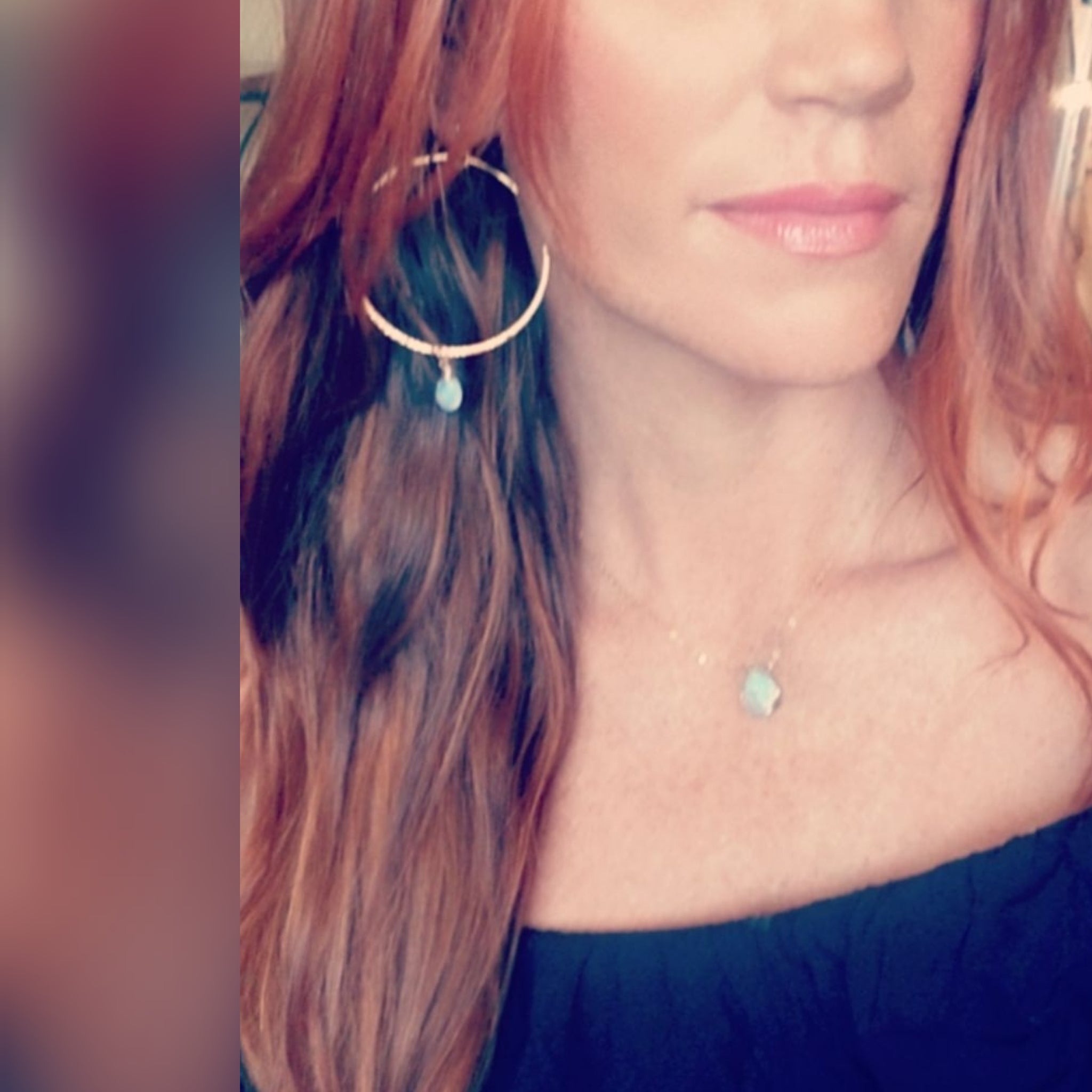 Grooved opalite drop Hoop Earrings