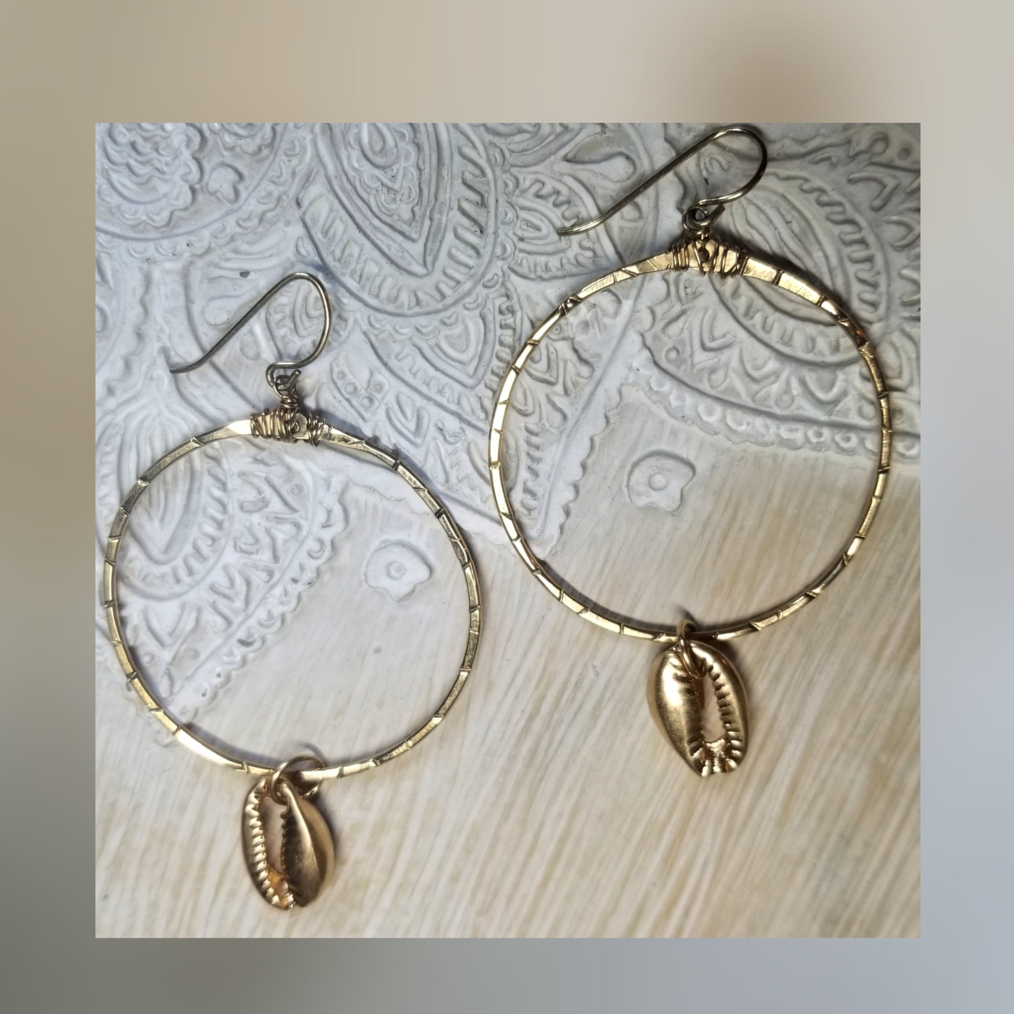 Gold Cowrie Shell Hoops