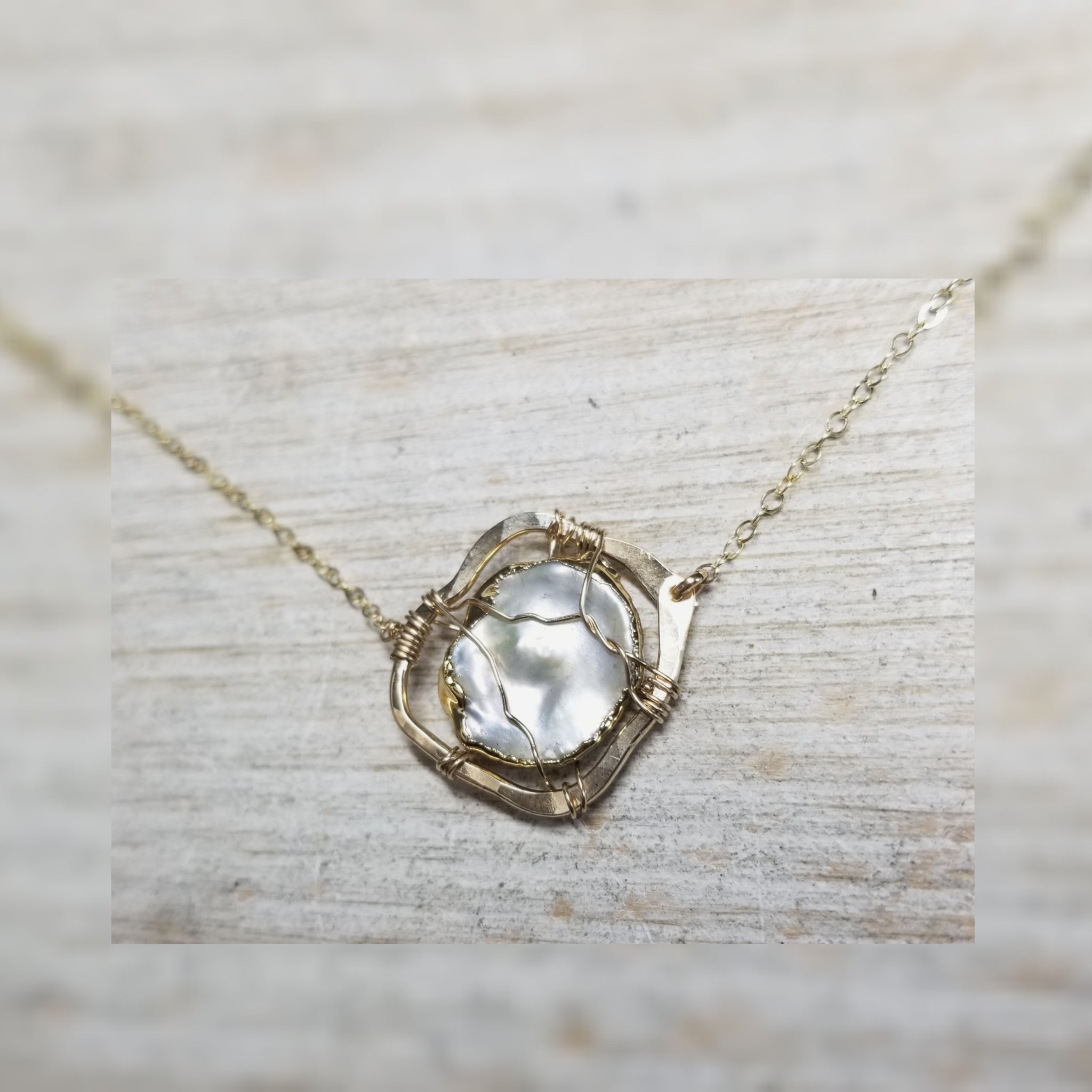 Organic wrapped mother of pearl necklace