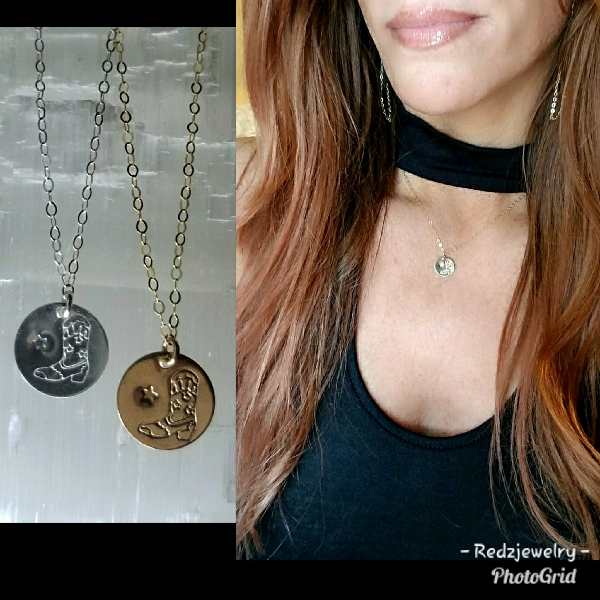 Texas style cowboy boot coin necklace