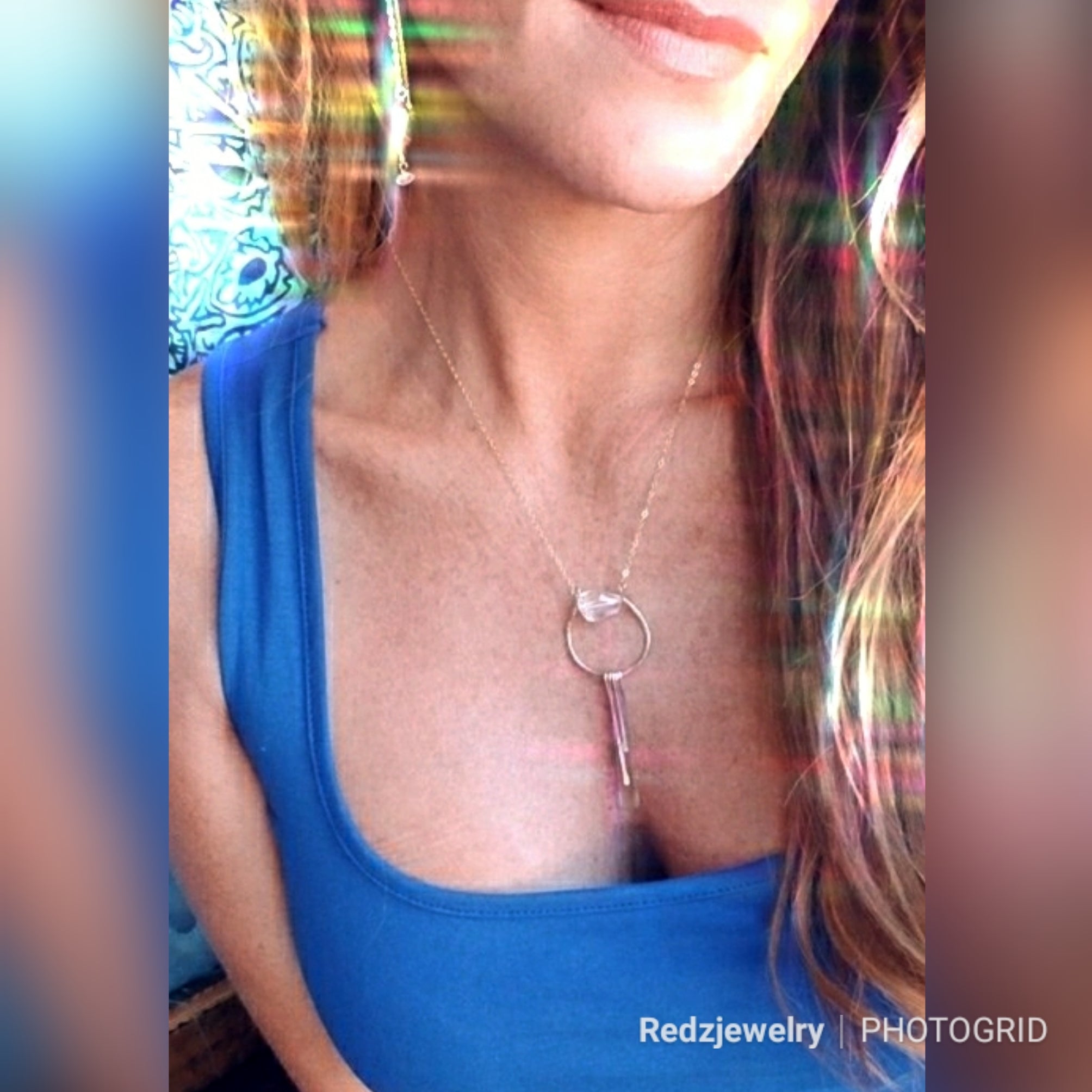 Crystal rock dangling bar necklace