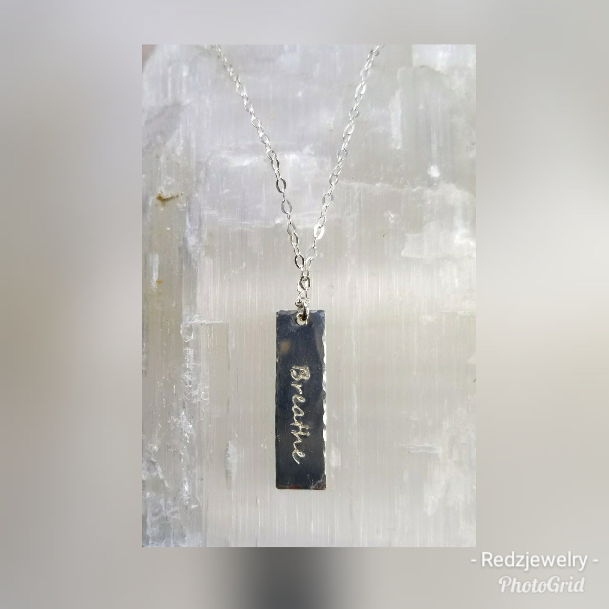 Vertical hanging Breathe bar necklace