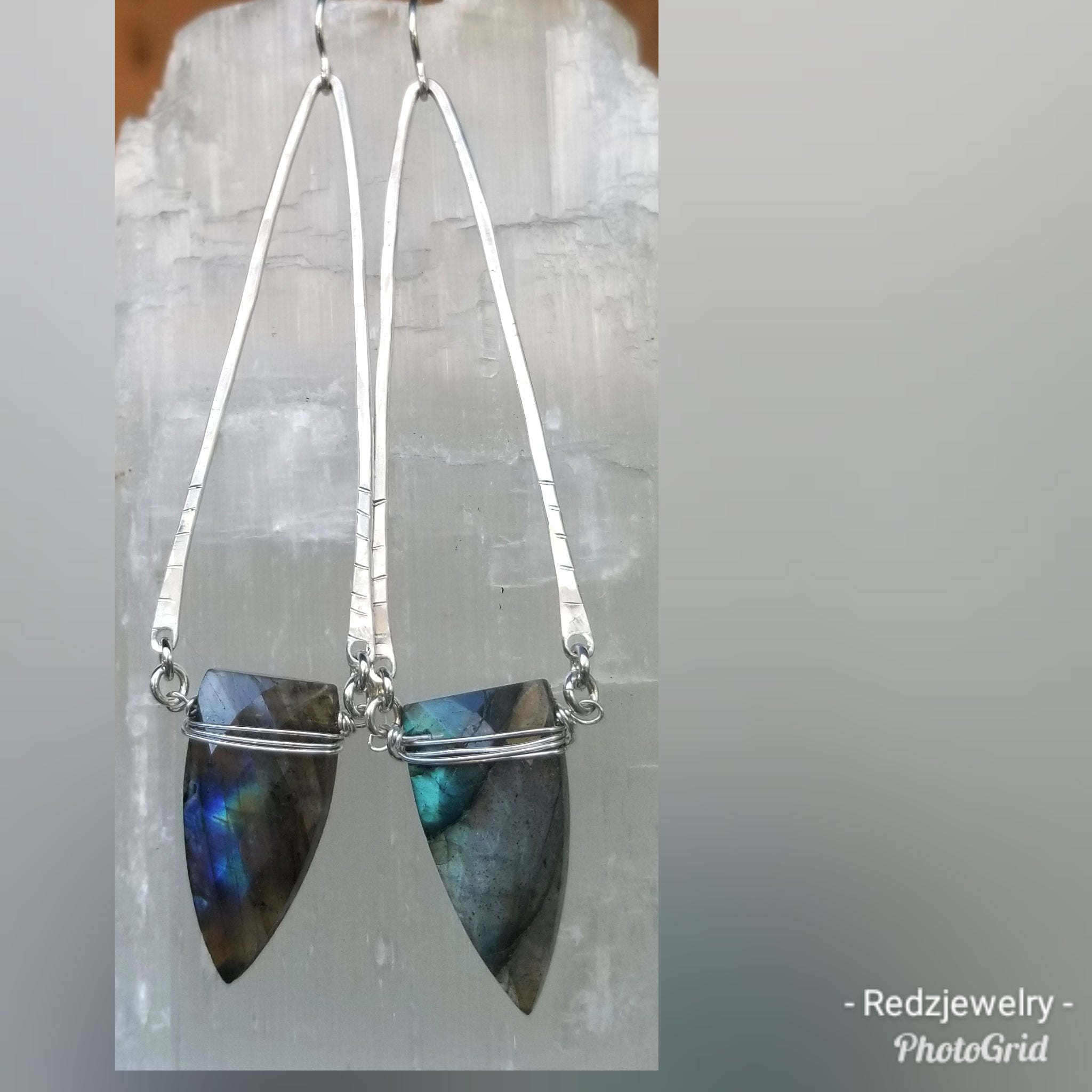 Labradorite pyramid arrow earrings