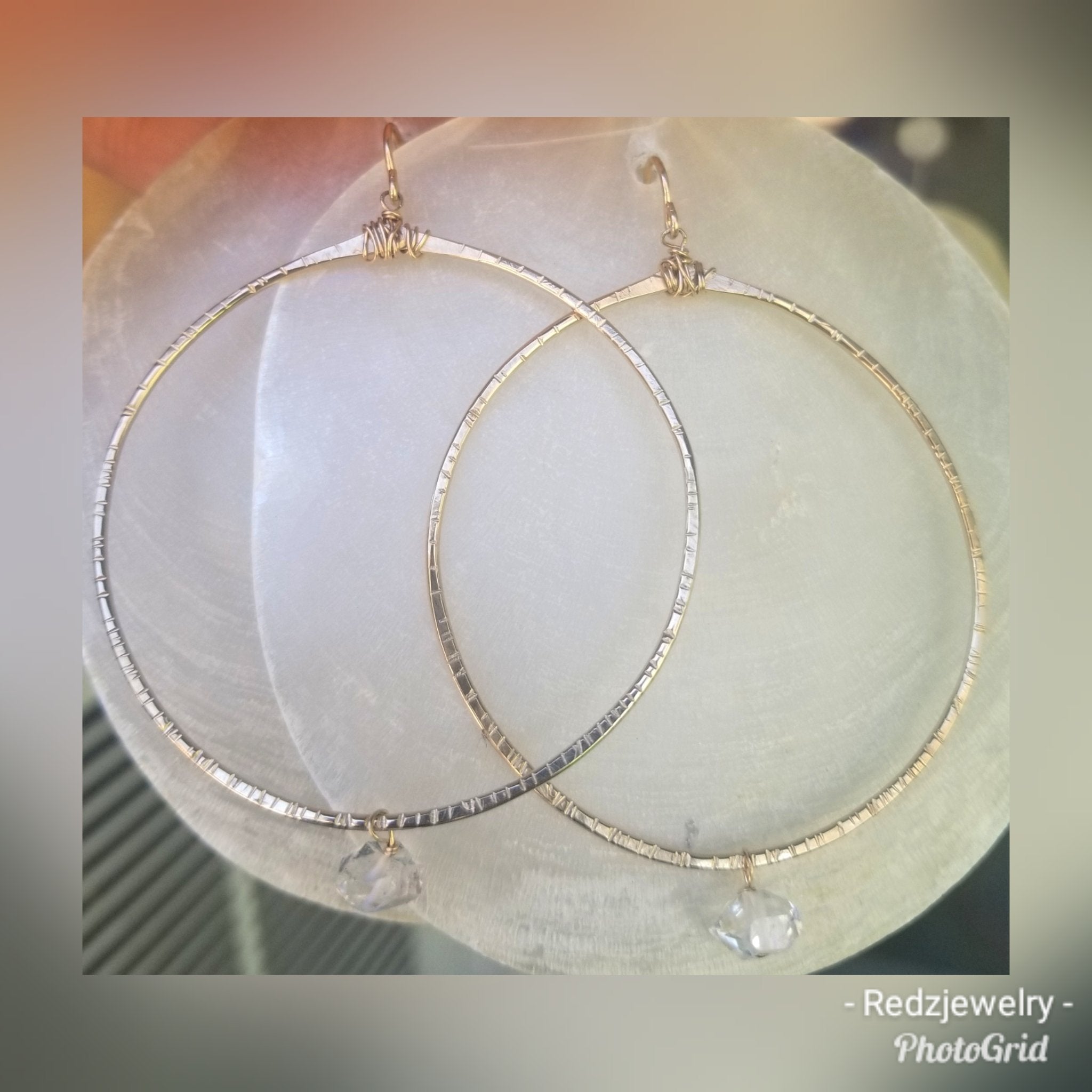 Textured Herkimer Diamond Hoops