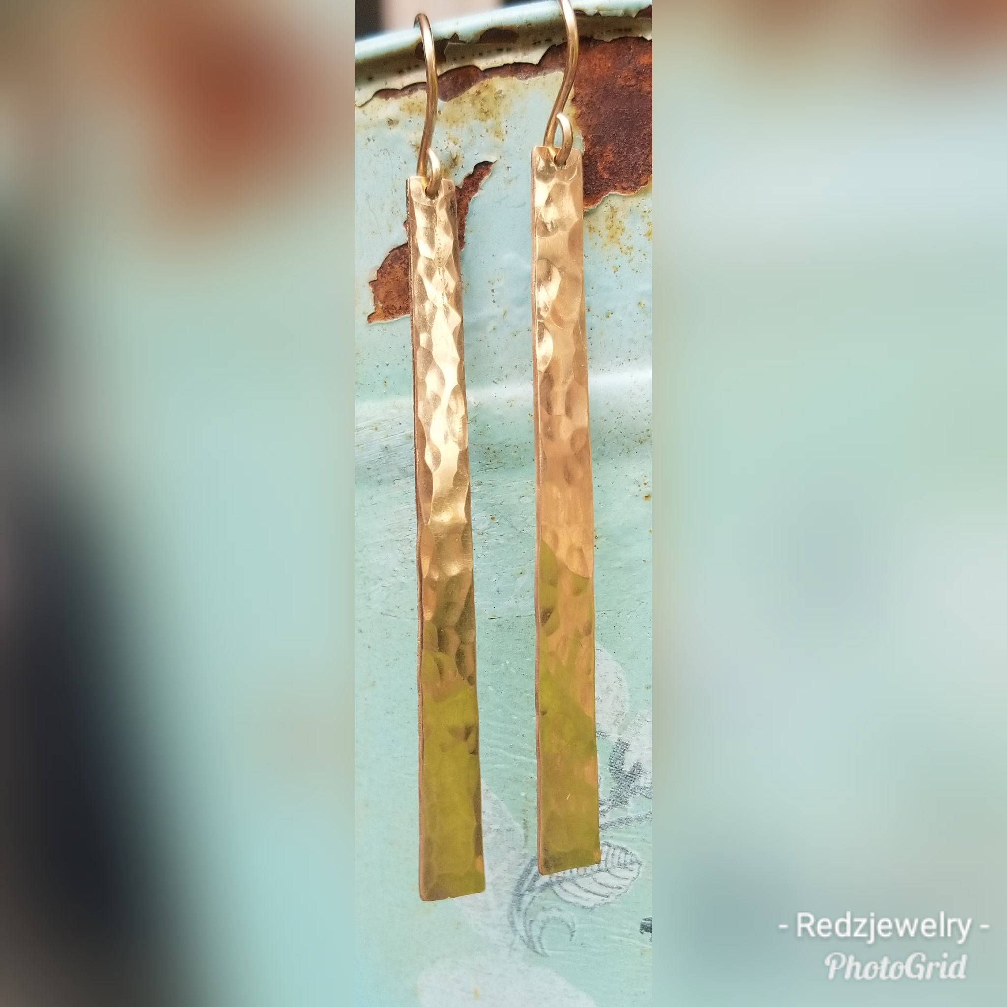 Long hammered bar earrings