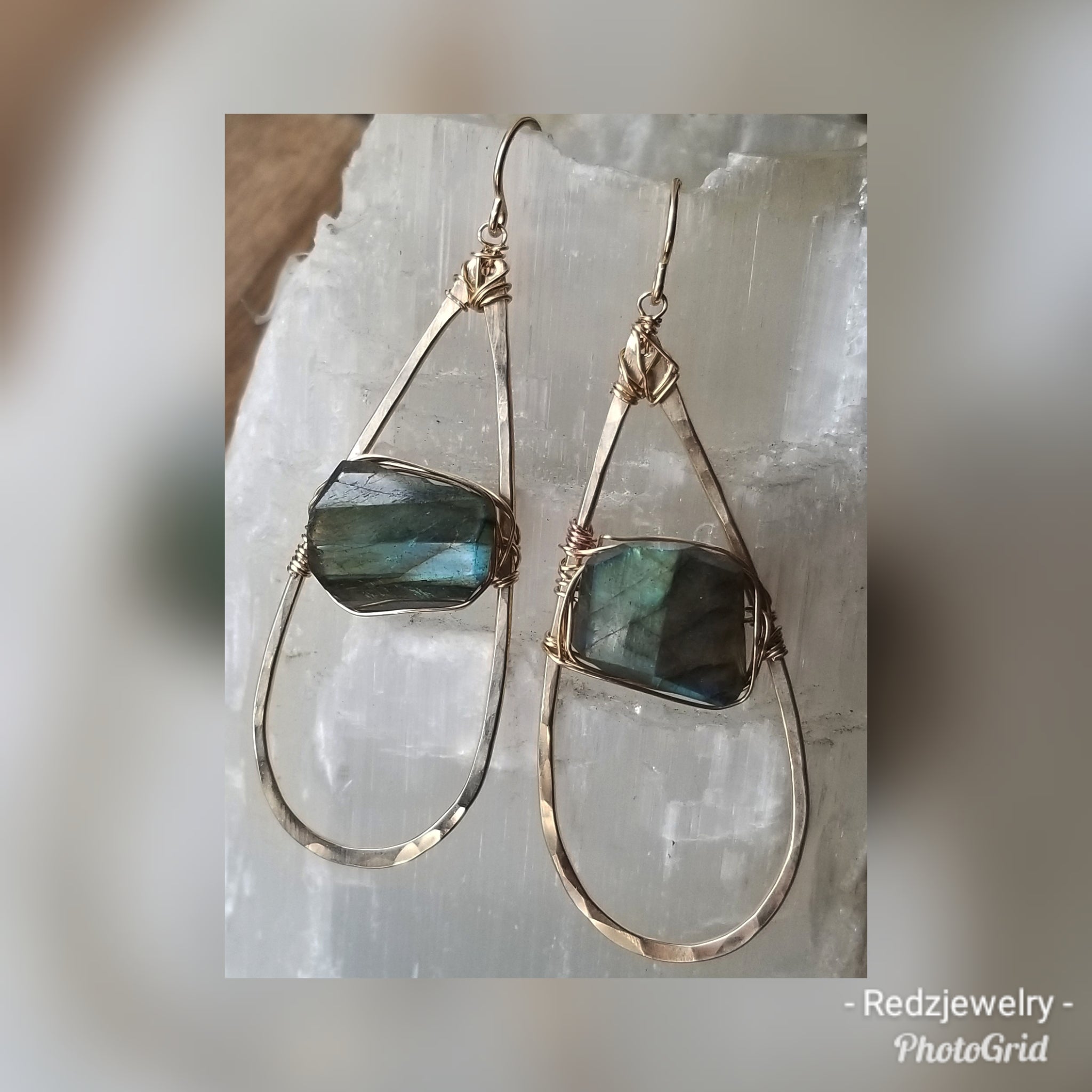 Labradorite Tear Drop Hoops Earrings