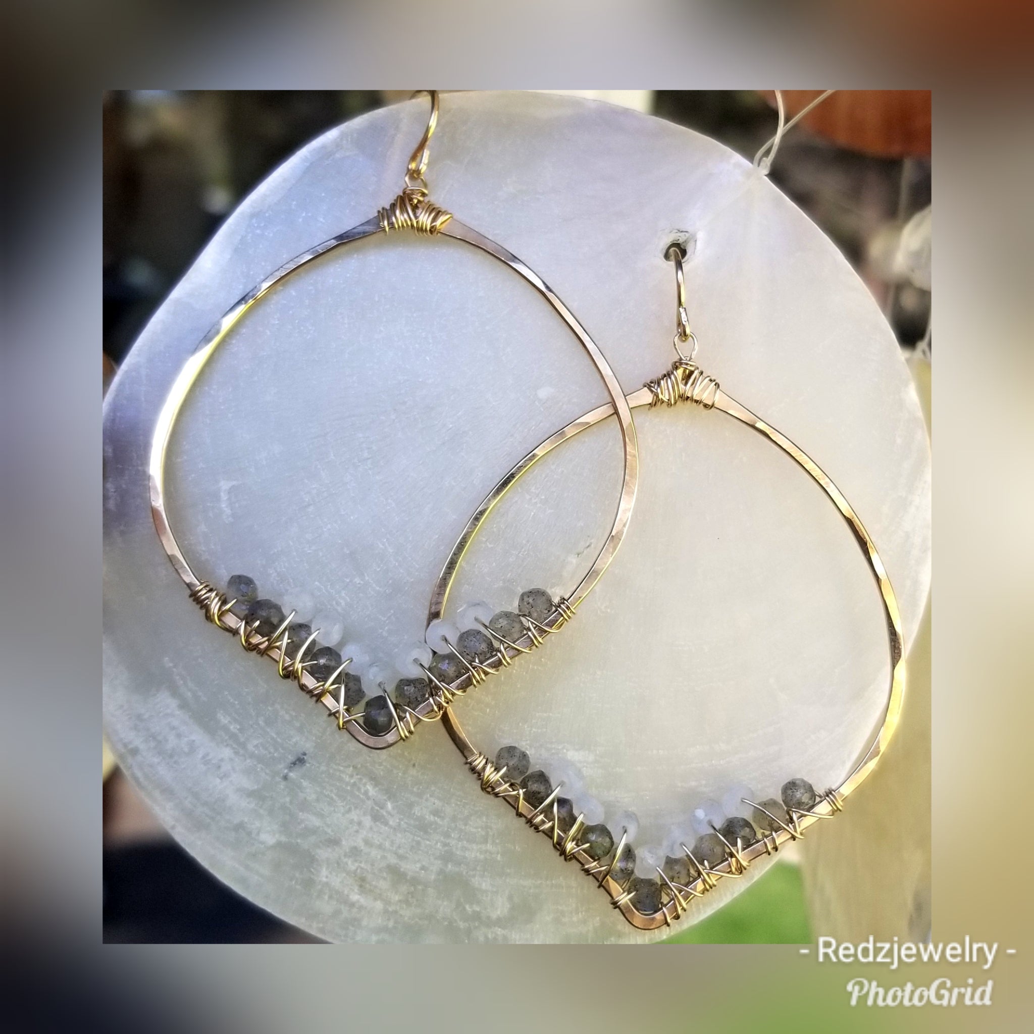 Gem wrapped Lotus Hoop Earrings