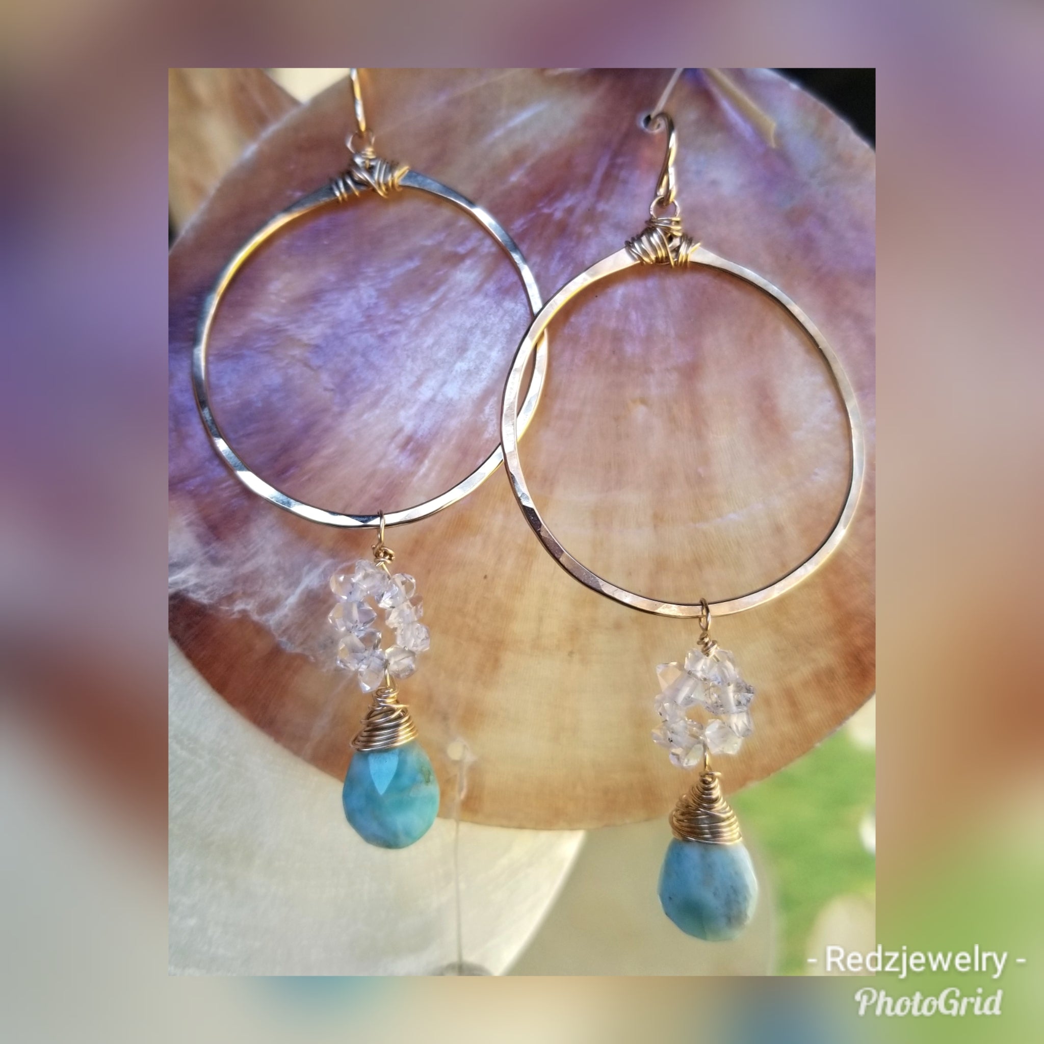 Larimar Herkimer Diamond Hoops