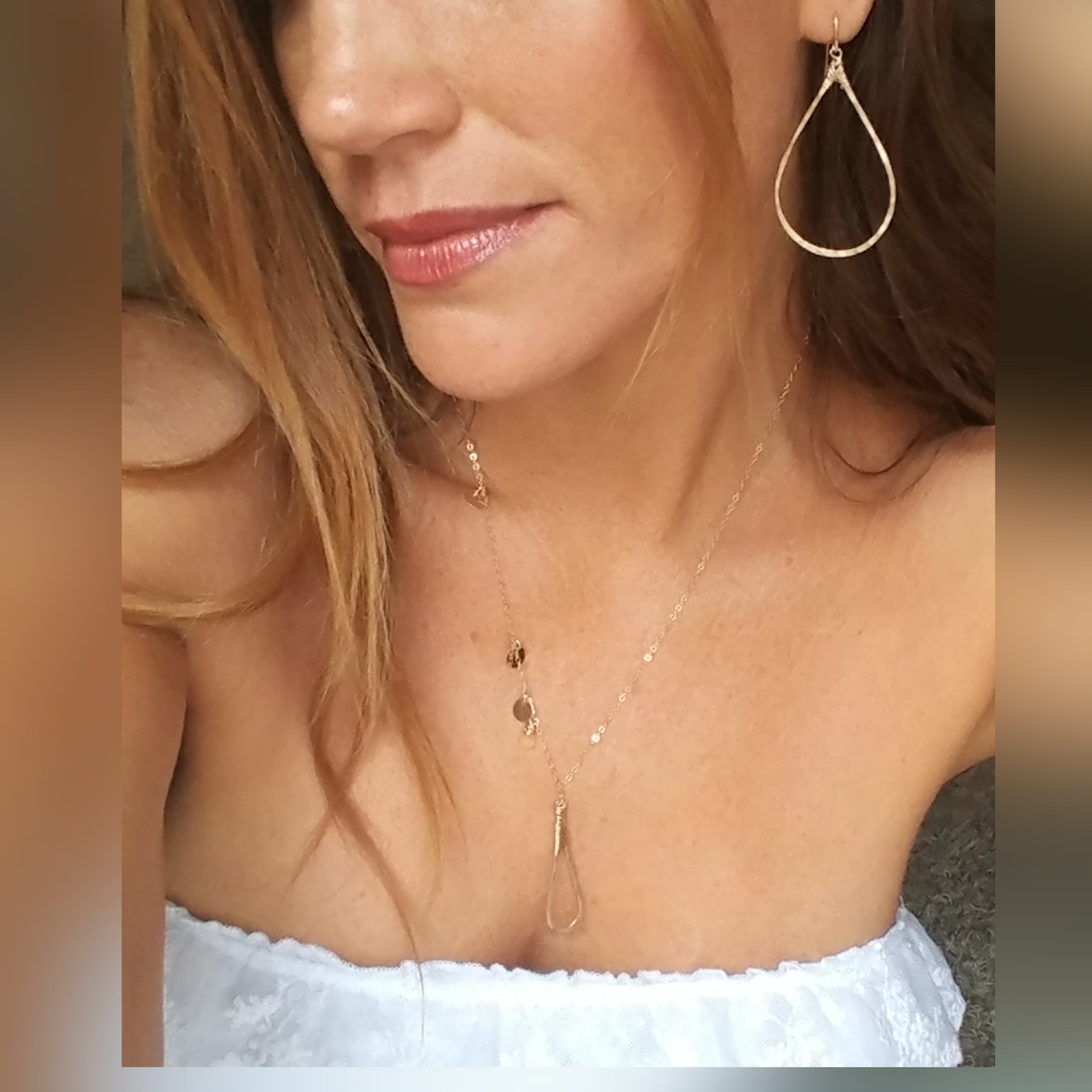 Hammered Tear Drop Hoop Earrings