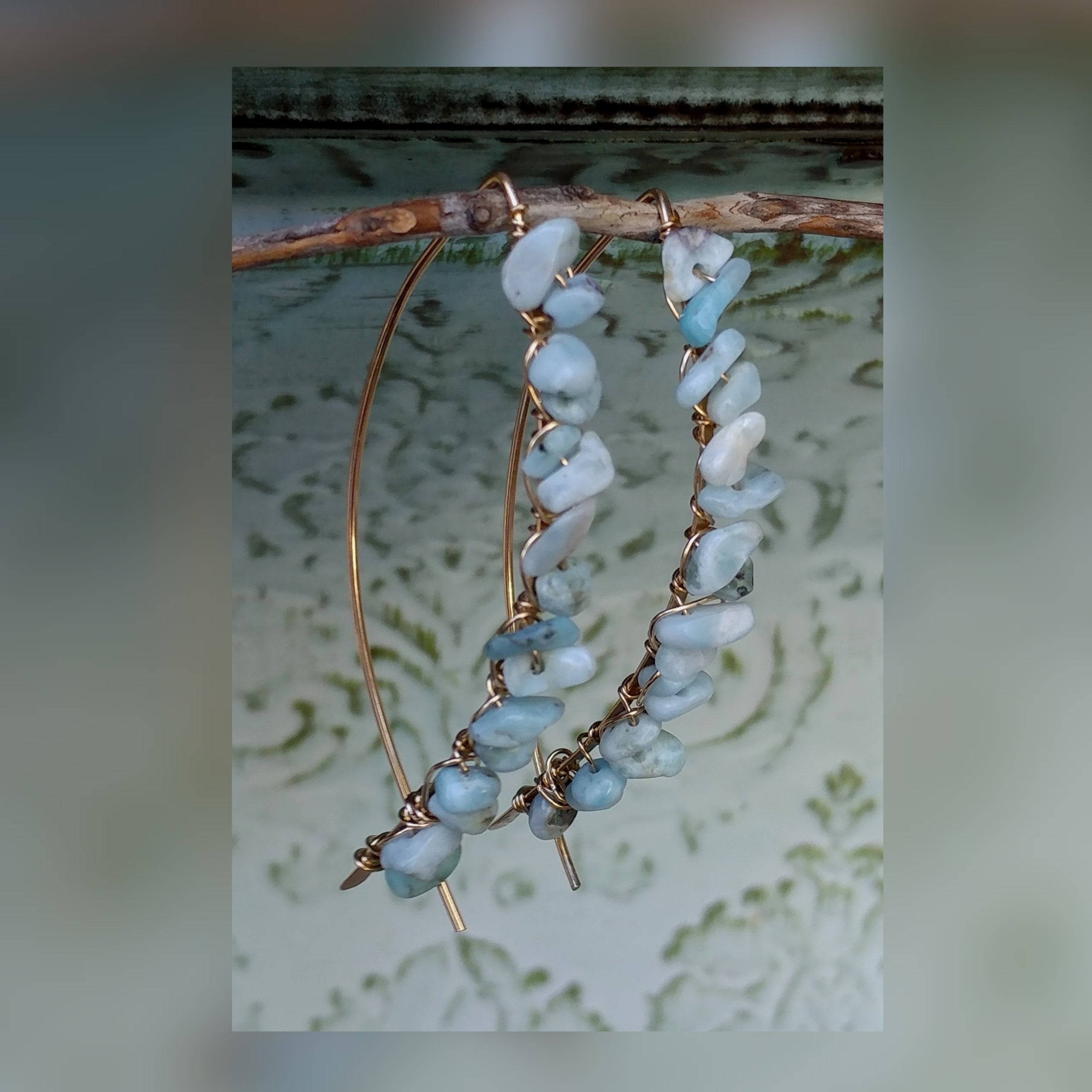 Hammered Larimar Threader Earrings