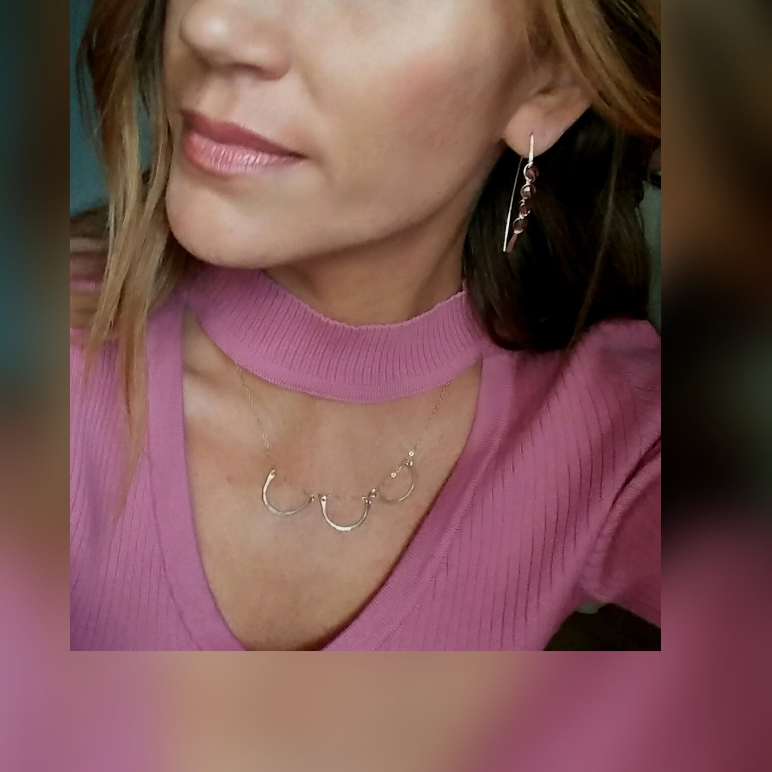 Hammered Garnet Threader Earrings