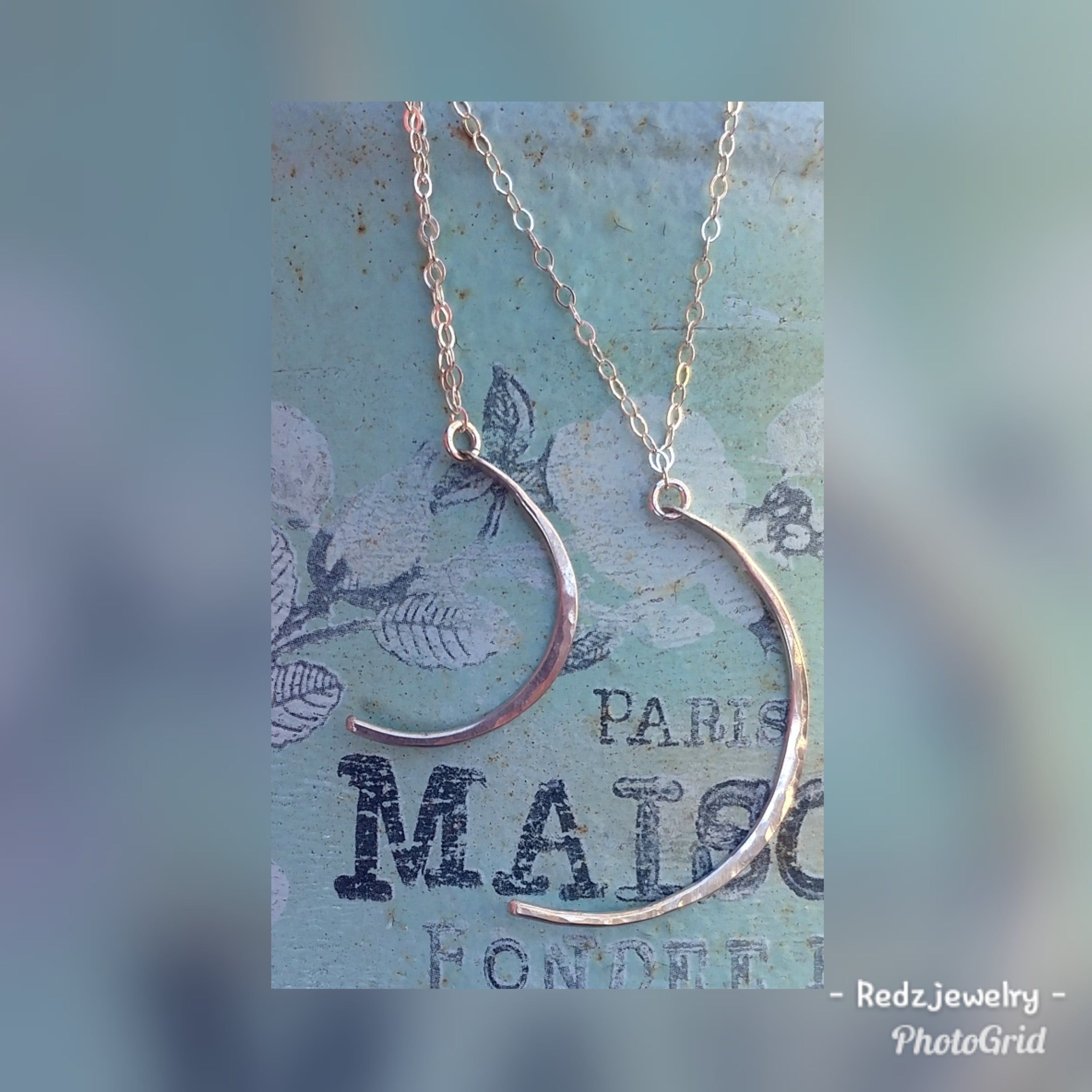 Customizable Mommy And Me Crescent Moon Hammered Necklace Set