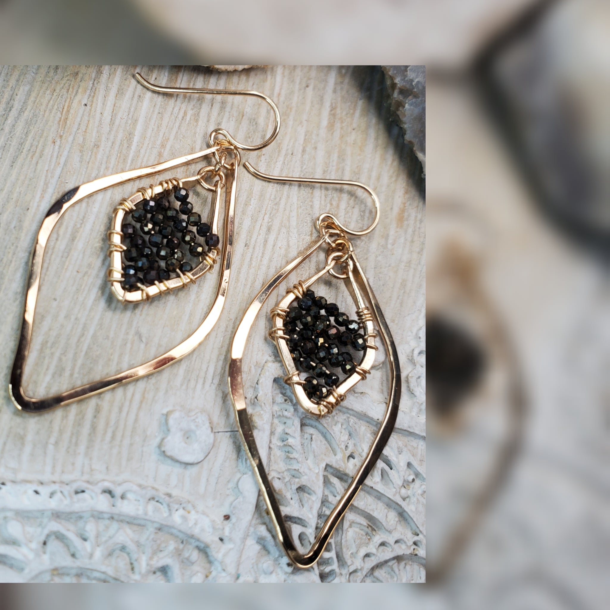 Black Spinel Leaf Earrings